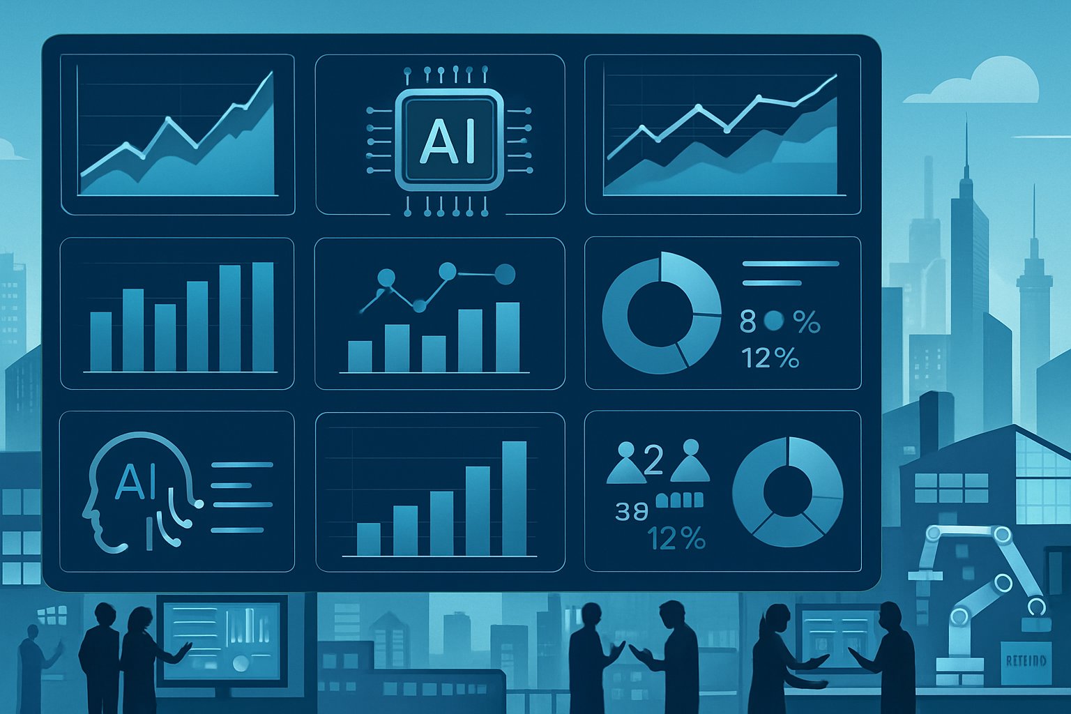 Futuristic analytics dashboard with AI and workforce data for Labor Market analysis.