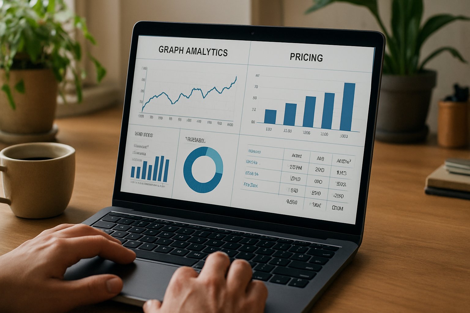 Dashboard showing AI Software Pricing analytics on a laptop screen.
