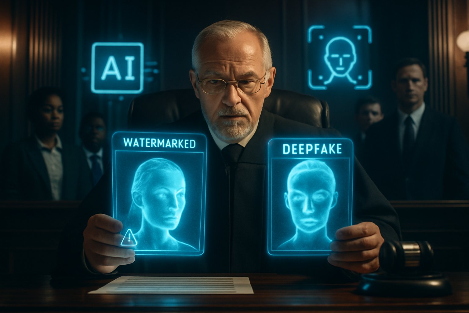 Misuse Mitigation showcased through digital watermarking in an AI regulation courtroom