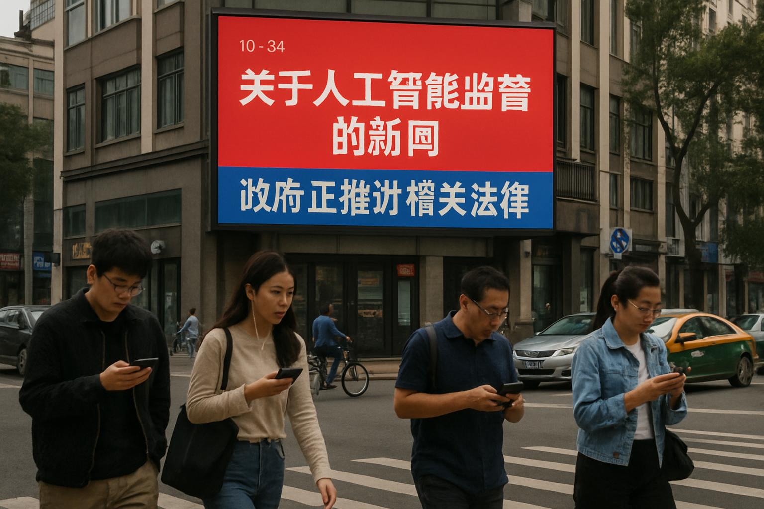 Digital billboard in Beijing highlights news about China interaction draft regulations.