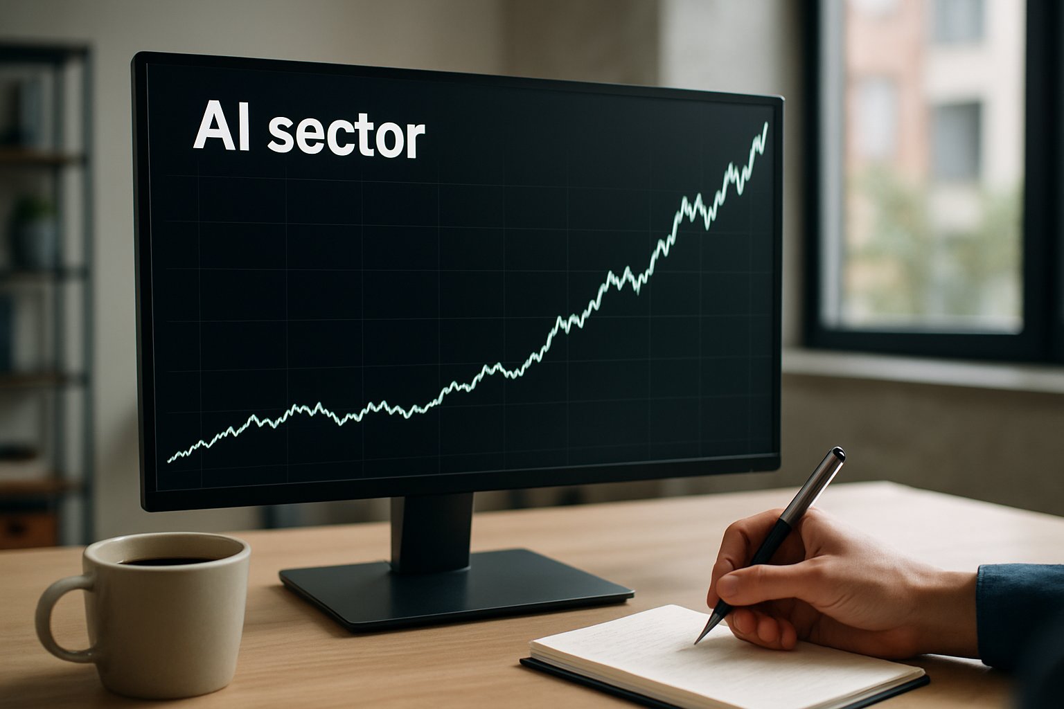 Stock market chart illustrating AI Market Bubble growth on a computer screen.