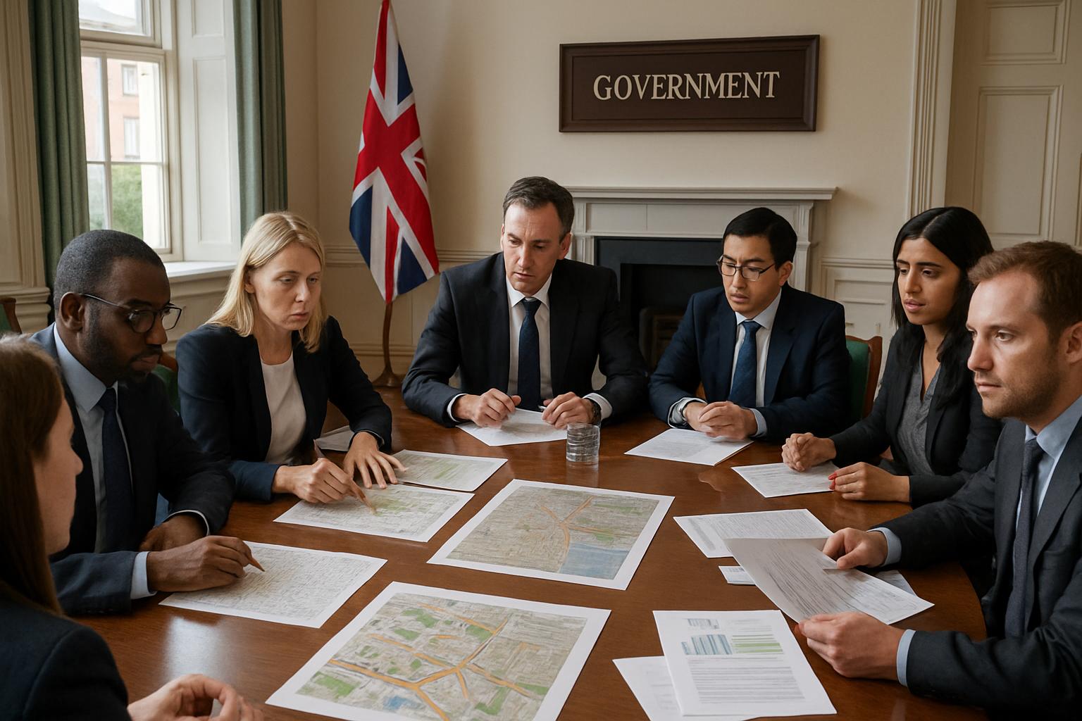 UK AI zones planning meeting with officials discussing development maps.
