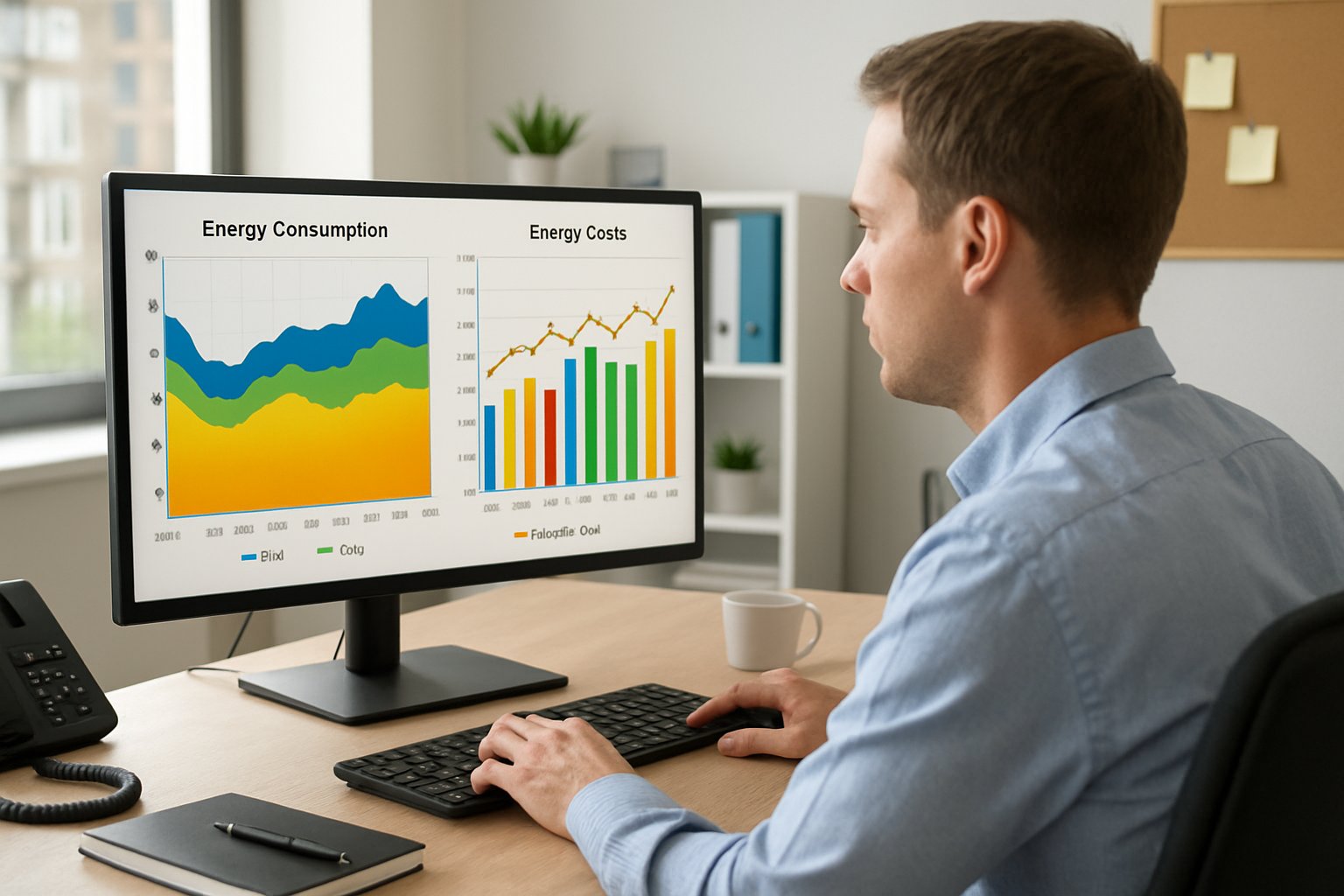 Model Efficiency analyst reviewing AI model cost and energy savings charts.