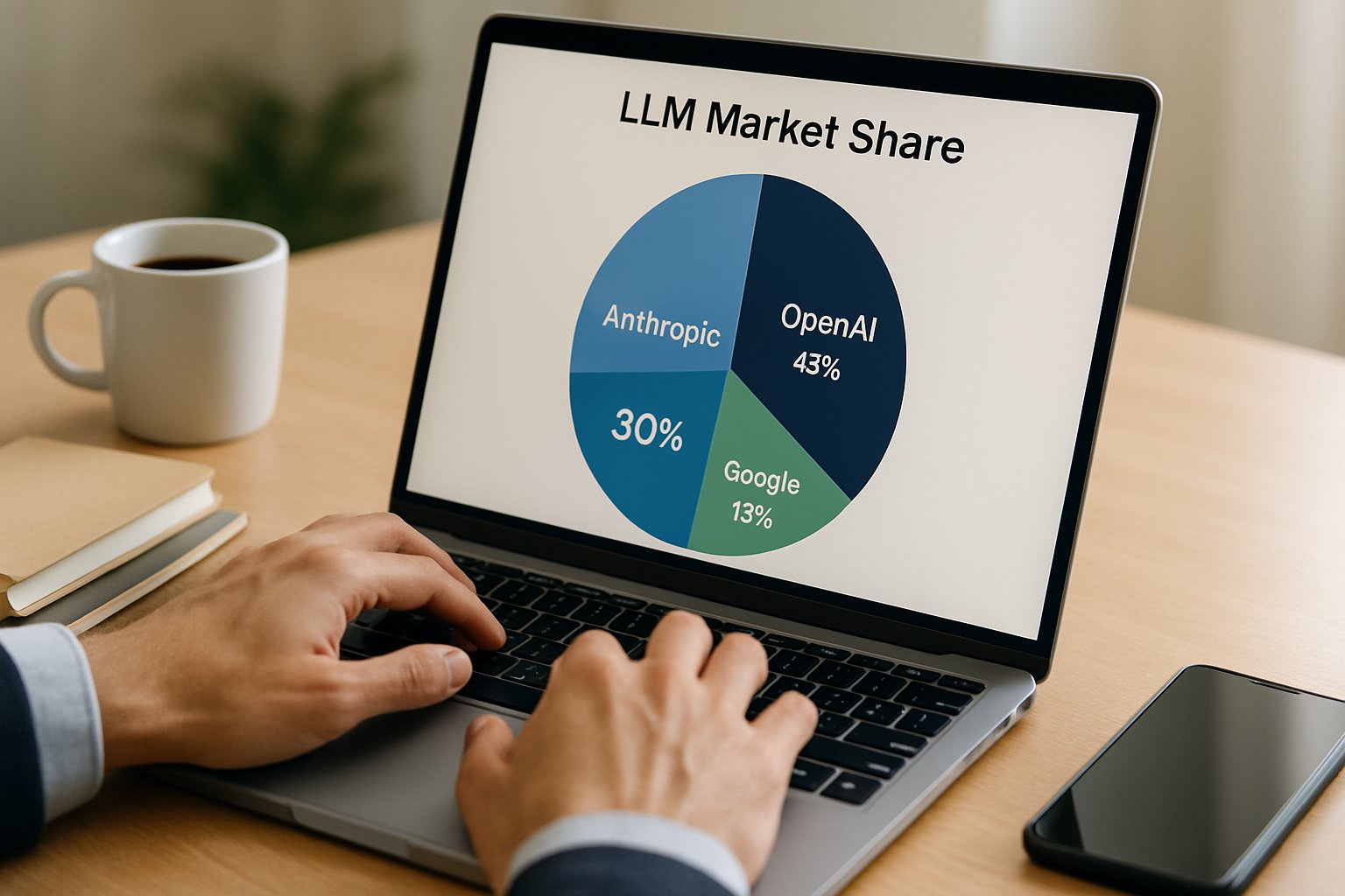 LLM Market share data with Anthropic highlighted on business analyst’s laptop.