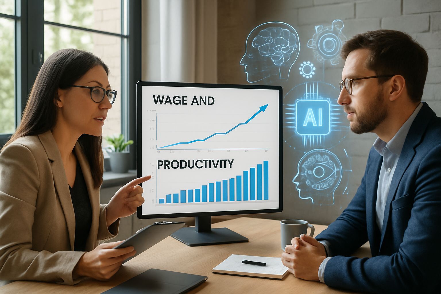 Professionals analyzing productivity gains from AI job enhancement
