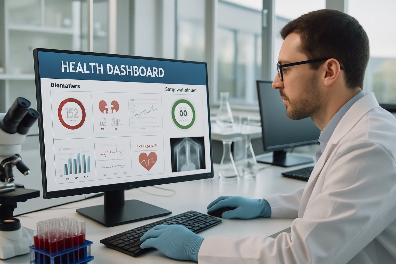 Scientist reviewing biomarker data for Personalized Health insights