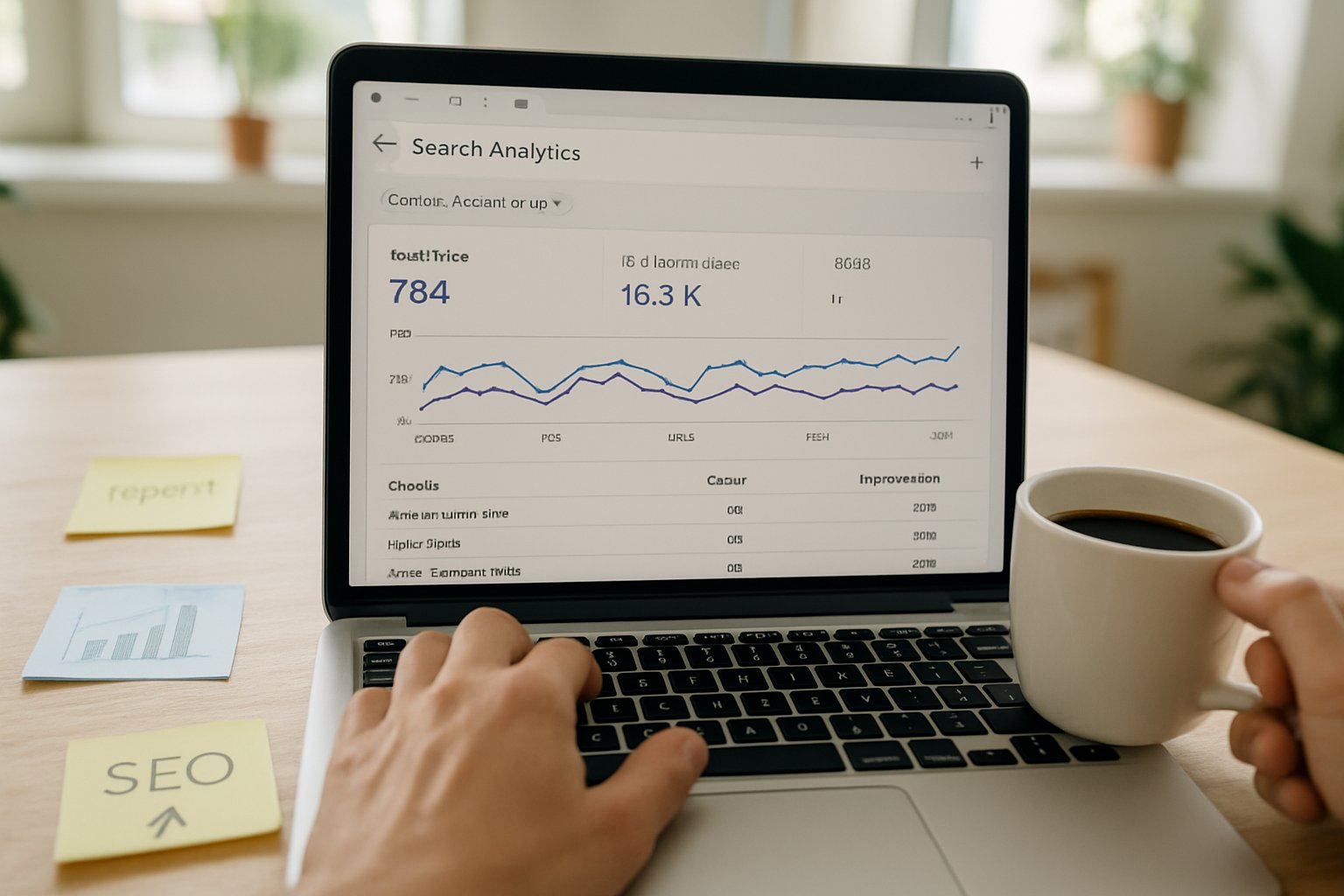 Digital analytics dashboard illustrating the Gartner search drop on a laptop.