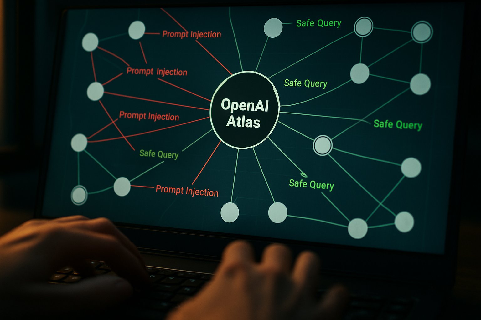 OpenAI Atlas network diagram showing prompt injection detection