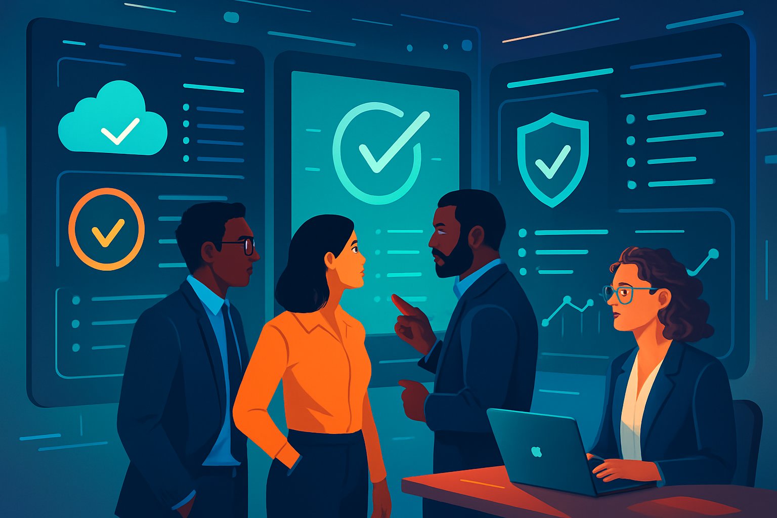 Professionals use dashboards to ensure compliance with automated Cloud Policy and security standards.