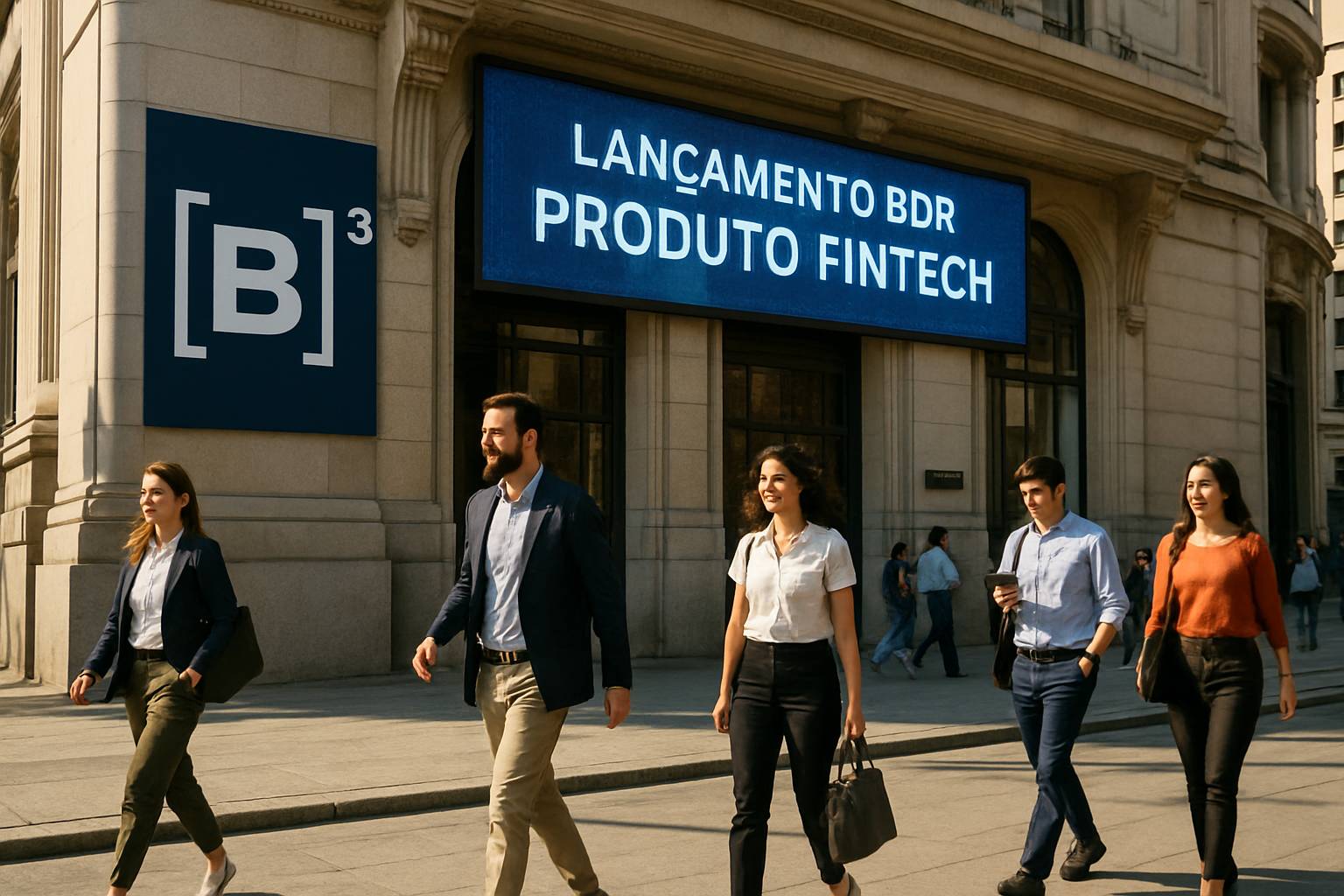 B3 stock exchange in São Paulo advertising new Fintech Product BDR launch.