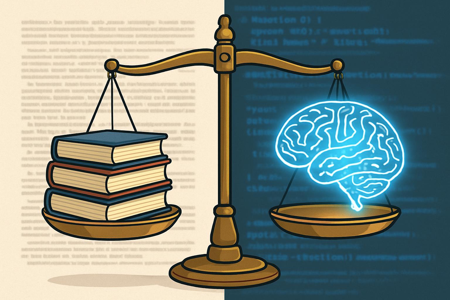 Legal Strategy shown as scales balancing books and AI data sources.