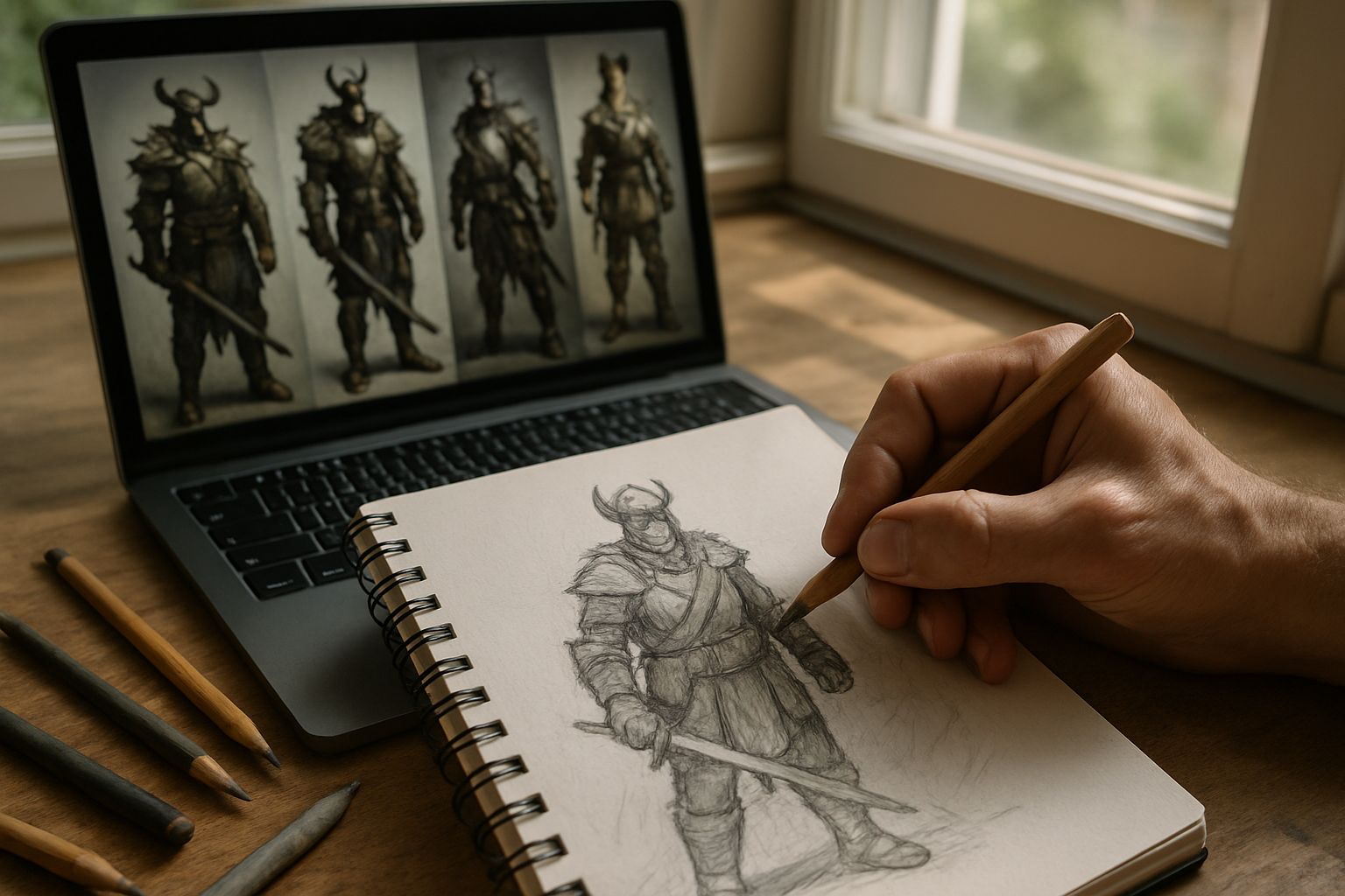 Artist hand creates concept art for Generative AI Games using realistic techniques