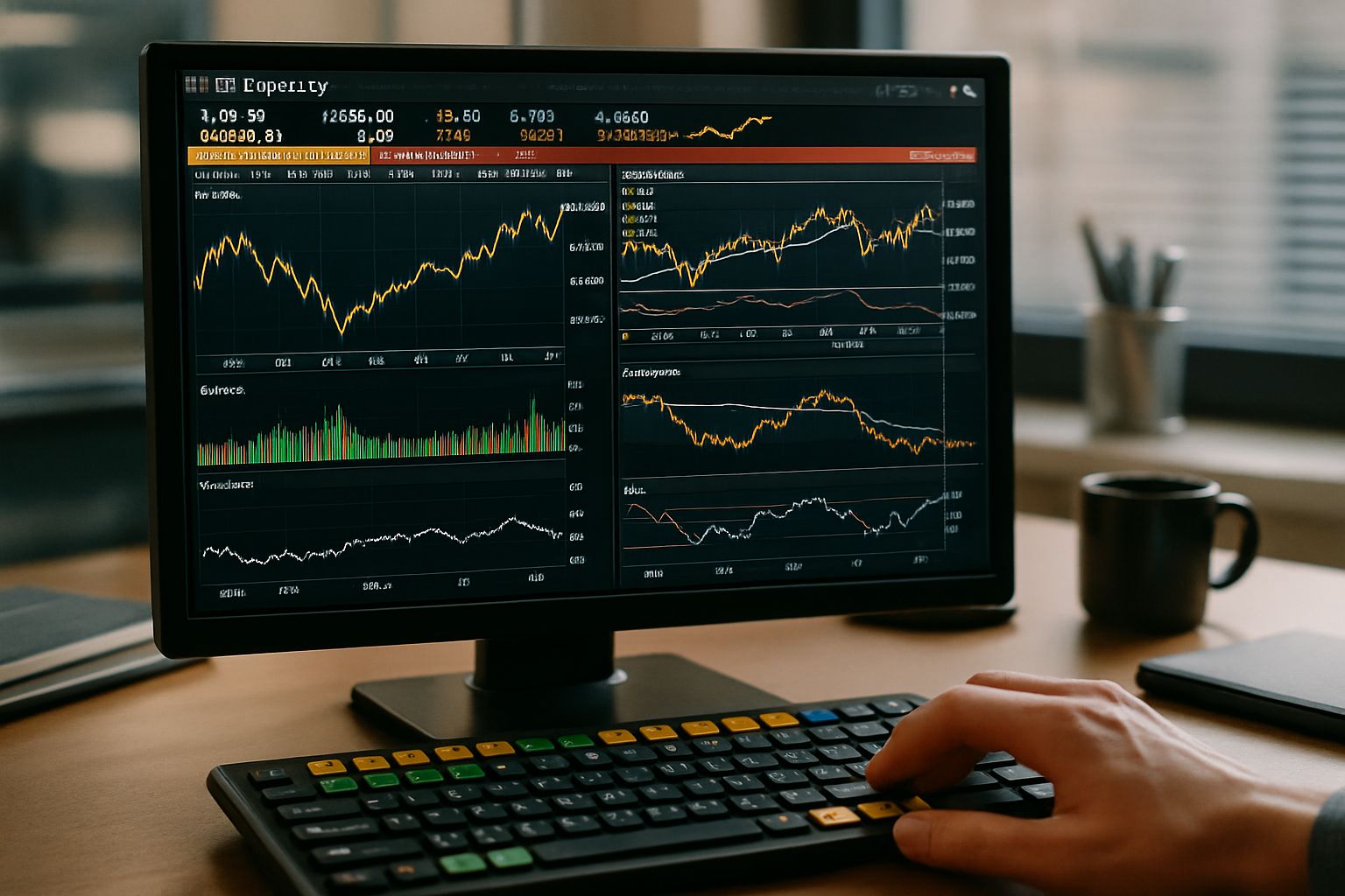 Close-up of Market Data displayed on a Bloomberg Terminal screen with analytical charts.