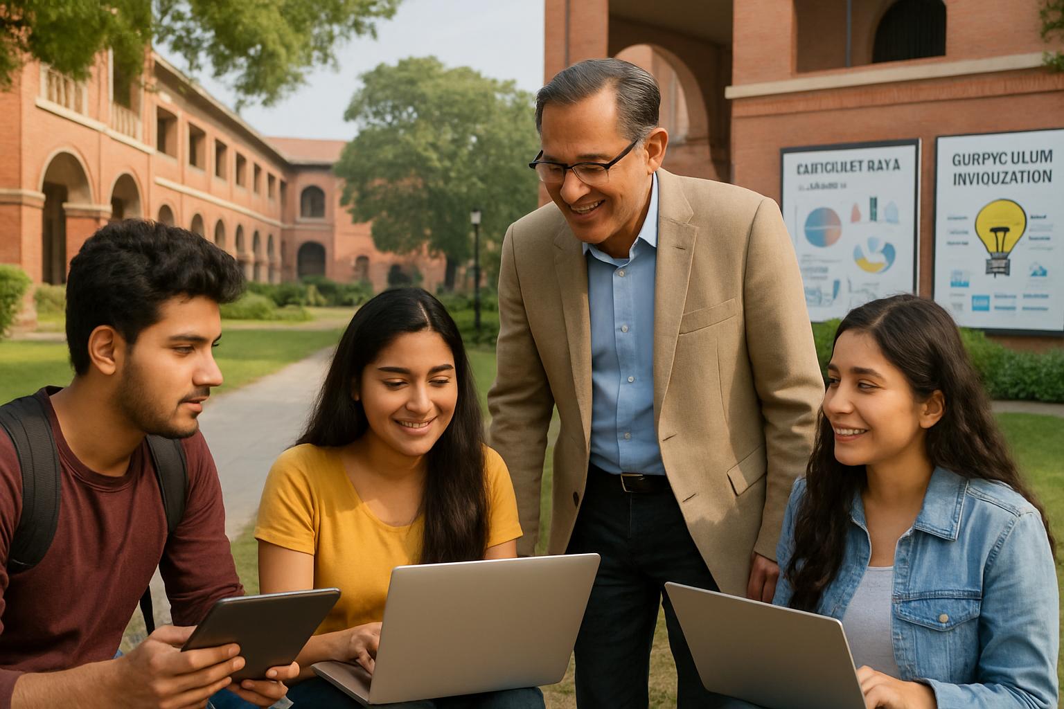 Indian college students and Dr. Saini engaging on campus, illustrating the Dr. Saini redesign.