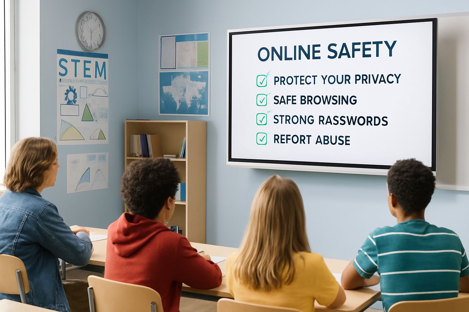 Classroom lesson on Education Safety with teacher and students.