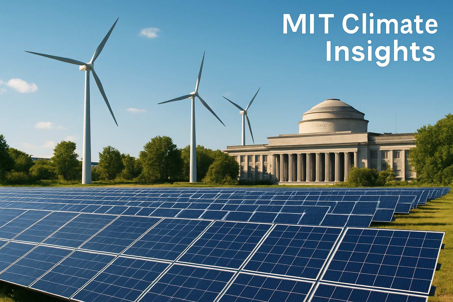 Solar panels and wind turbines by MIT feature in MIT Climate Insights.