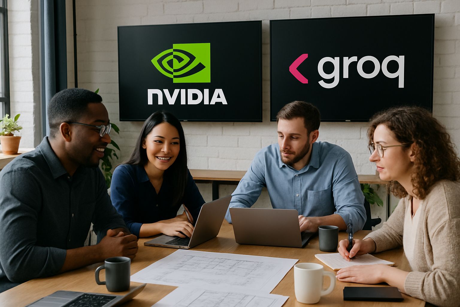 Team collaboration after Nvidia Groq Acquisition in modern office