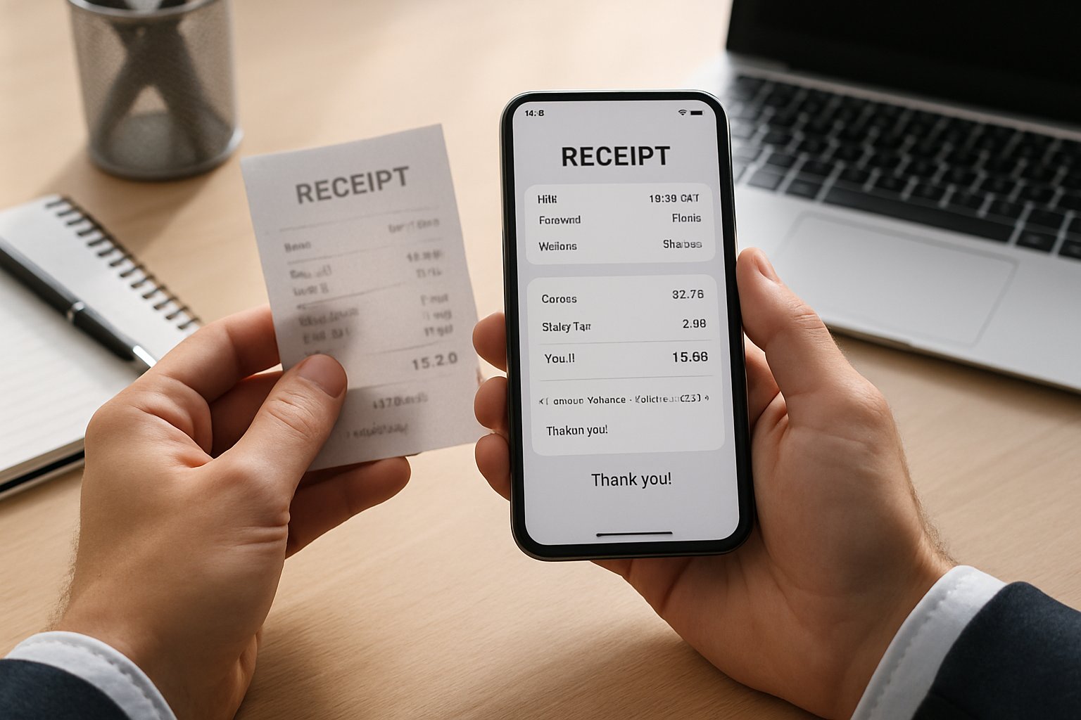 Authentic and fake receipts compared, highlighting Agent Fraud Risk.