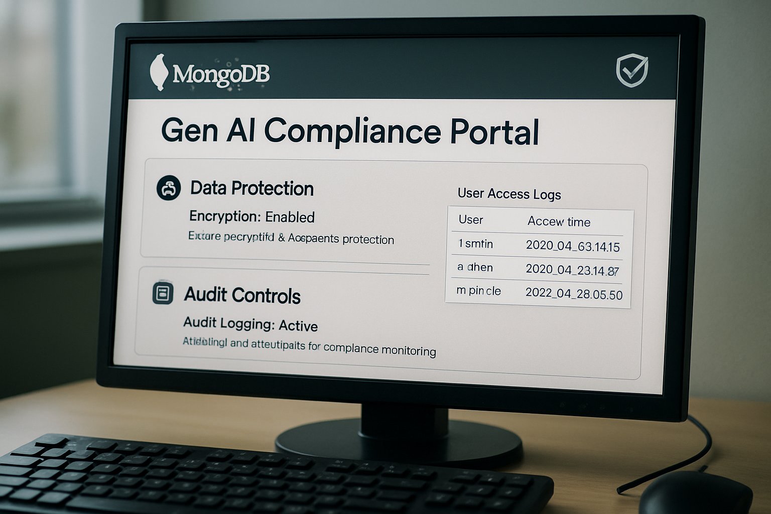 MongoDB Gen AI compliance portal interface displayed on a secure computer monitor.