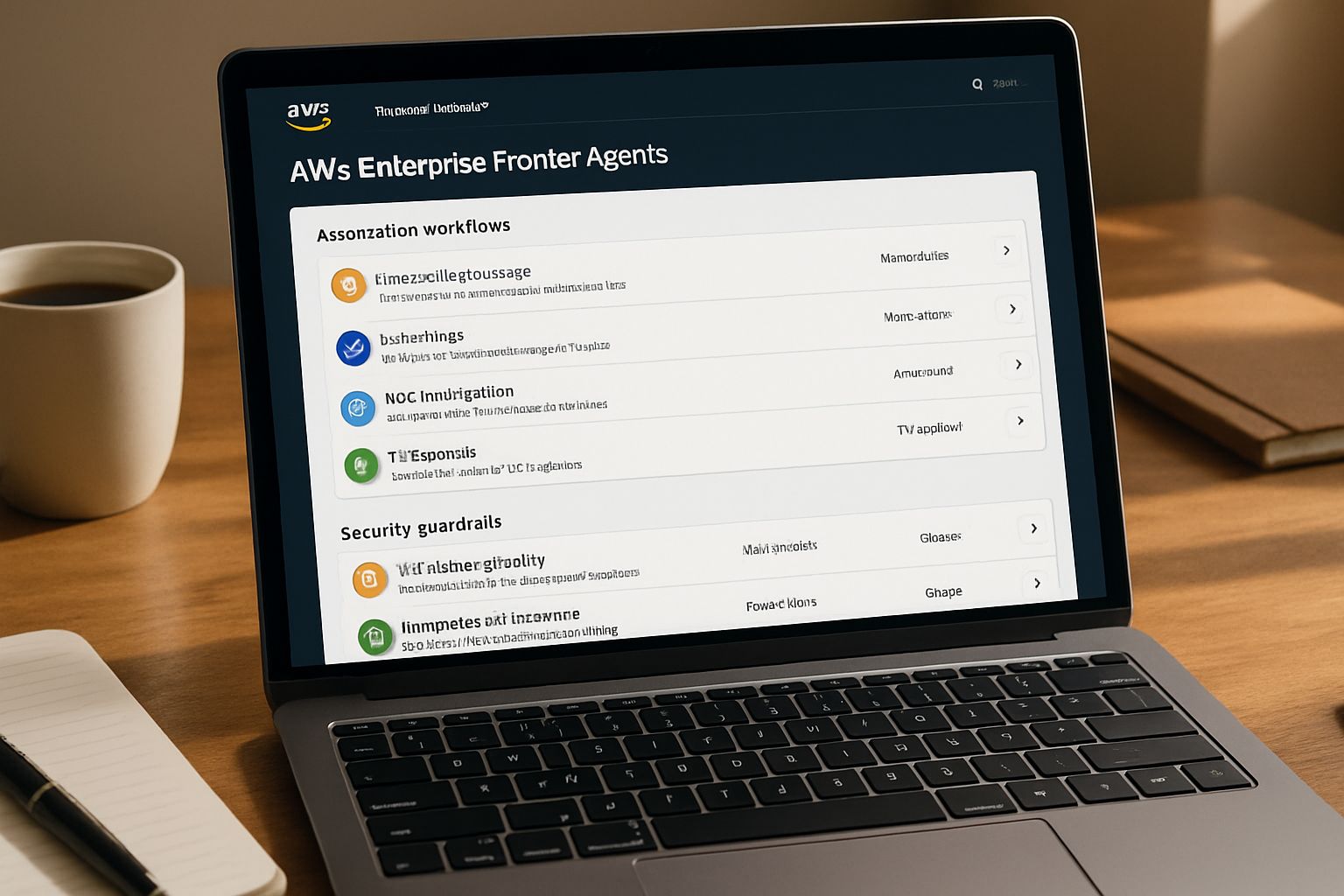 Enterprise Frontier Agents dashboard interface for AWS automation and security