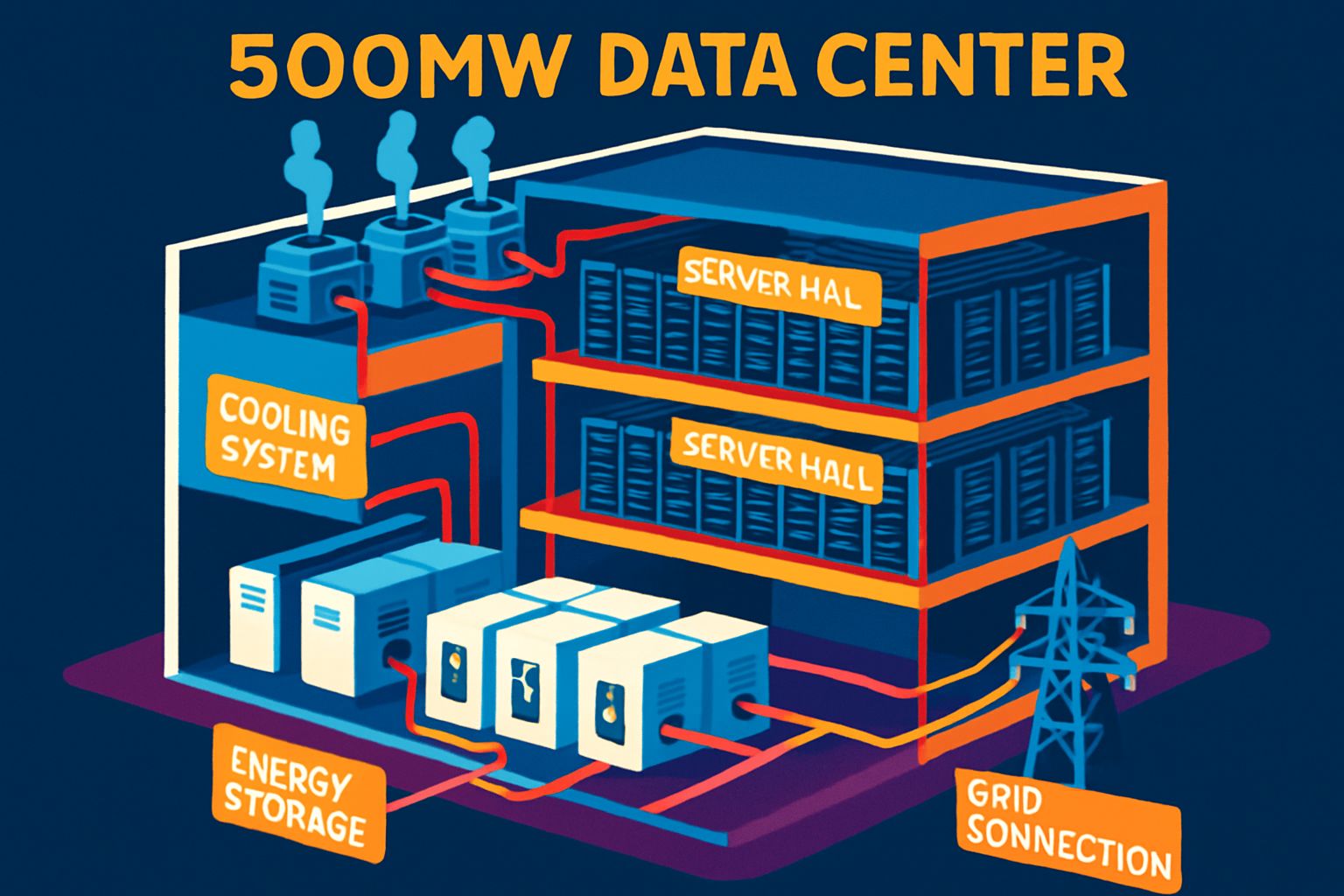 Infrastructure Scale data center layout showing grid and design innovations.