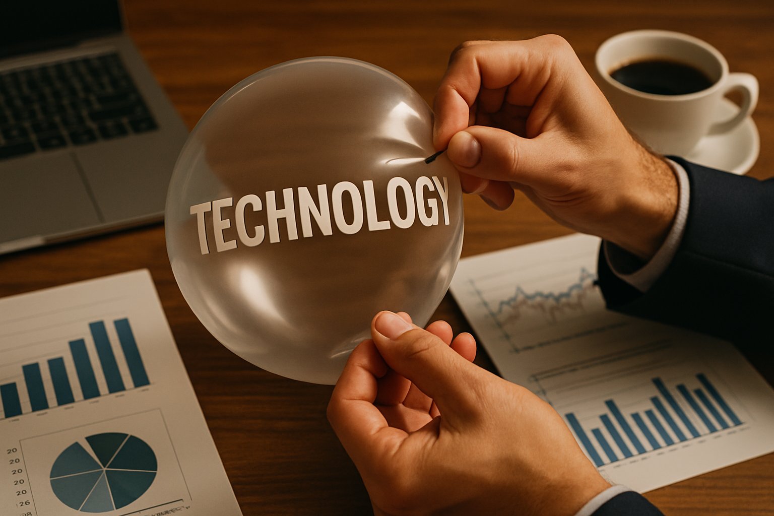 Deflating technology balloon as metaphor for AI Bubble correction.