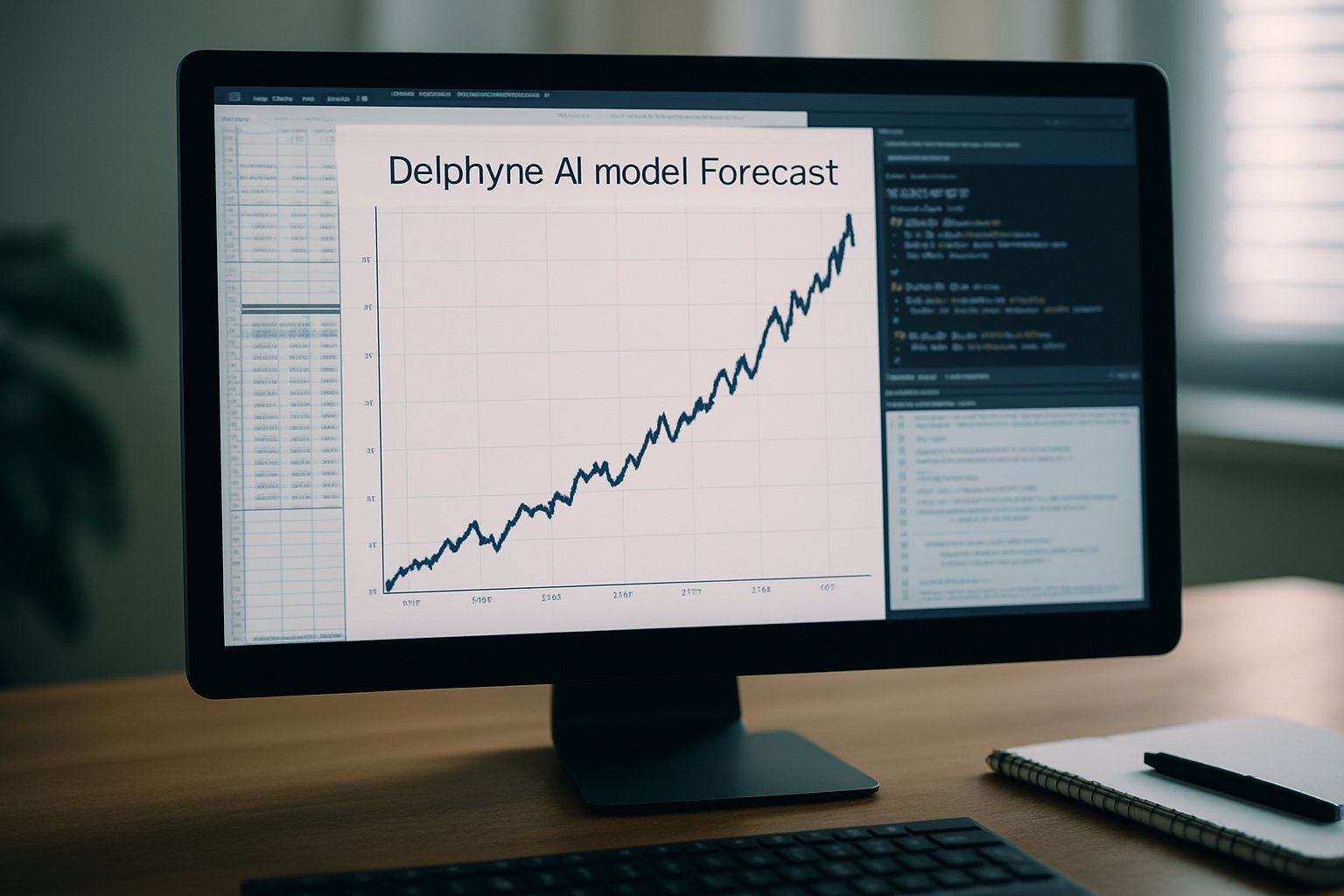 Delphyne AI model providing advanced quantitative finance forecasts on computer screen.