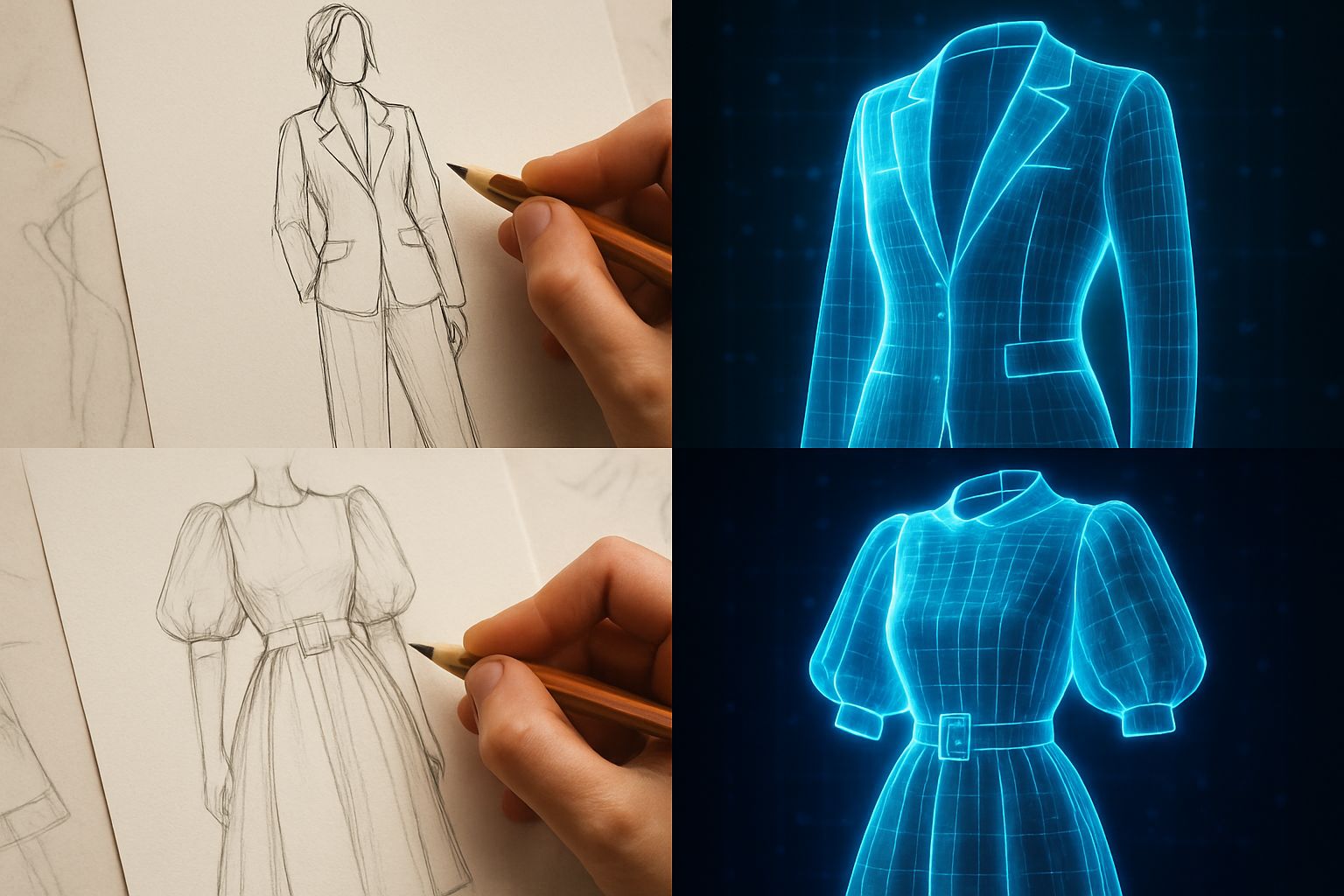 Design Generative AI bridging traditional sketches and 3D digital fashion designs.