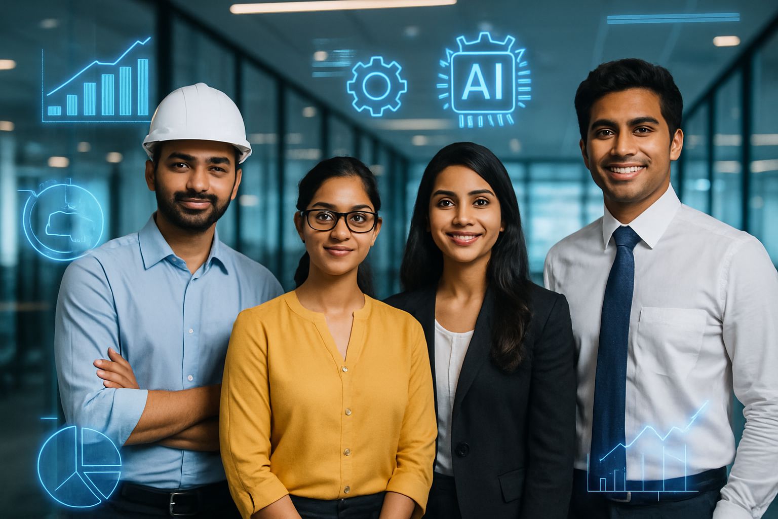 Indian professionals with AI and digital skills collaborating in EPC sector Sectoral Jobs.