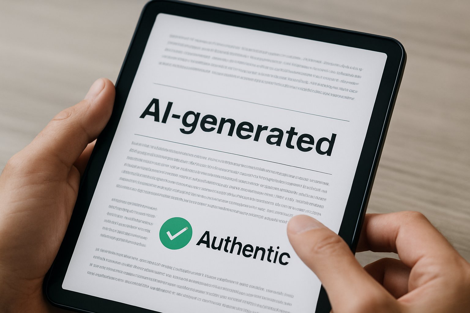 Tablet displaying Amazon Bedrock AI Content Authenticity watermark and verification.