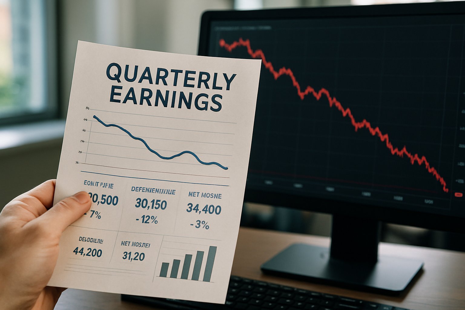 Corporate profitability quarterly earnings report amid falling stock prices.