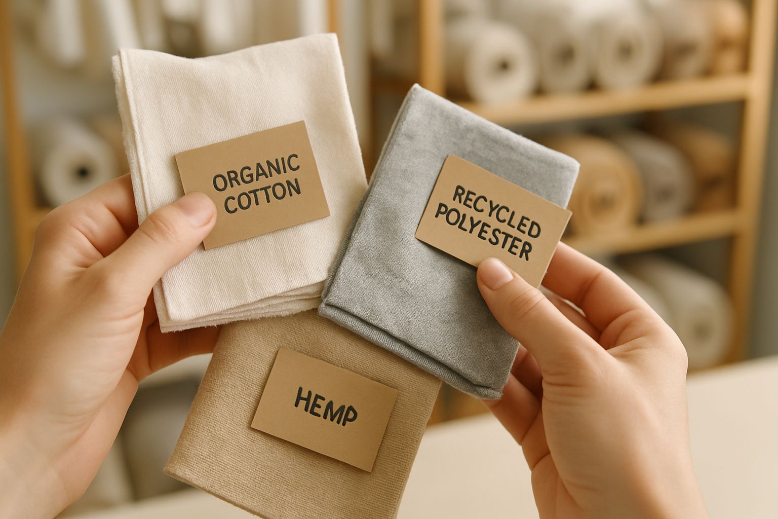 Sustainable Design fabrics and materials in a fashion showroom.