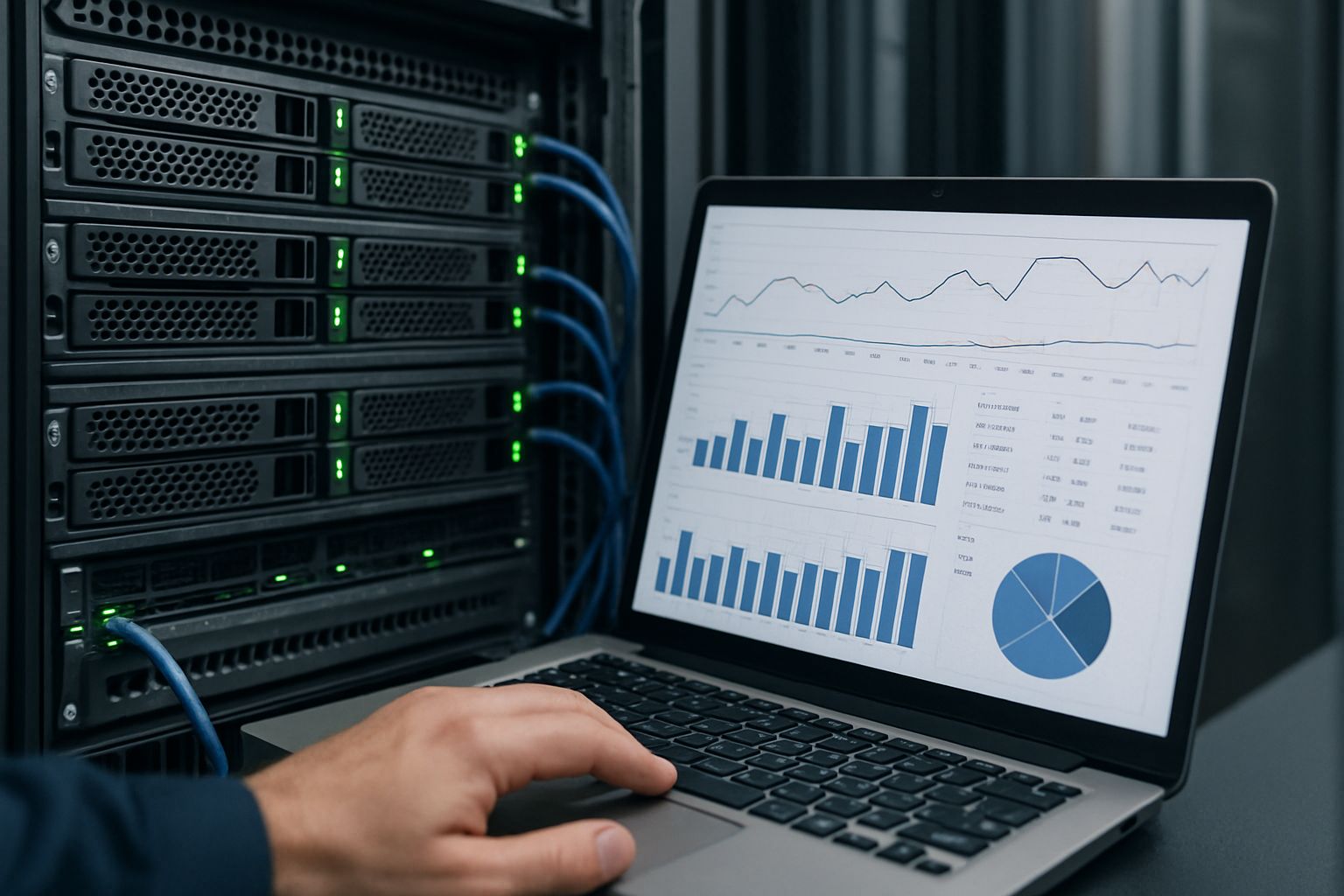 Technician managing Low Cost AI data center operations