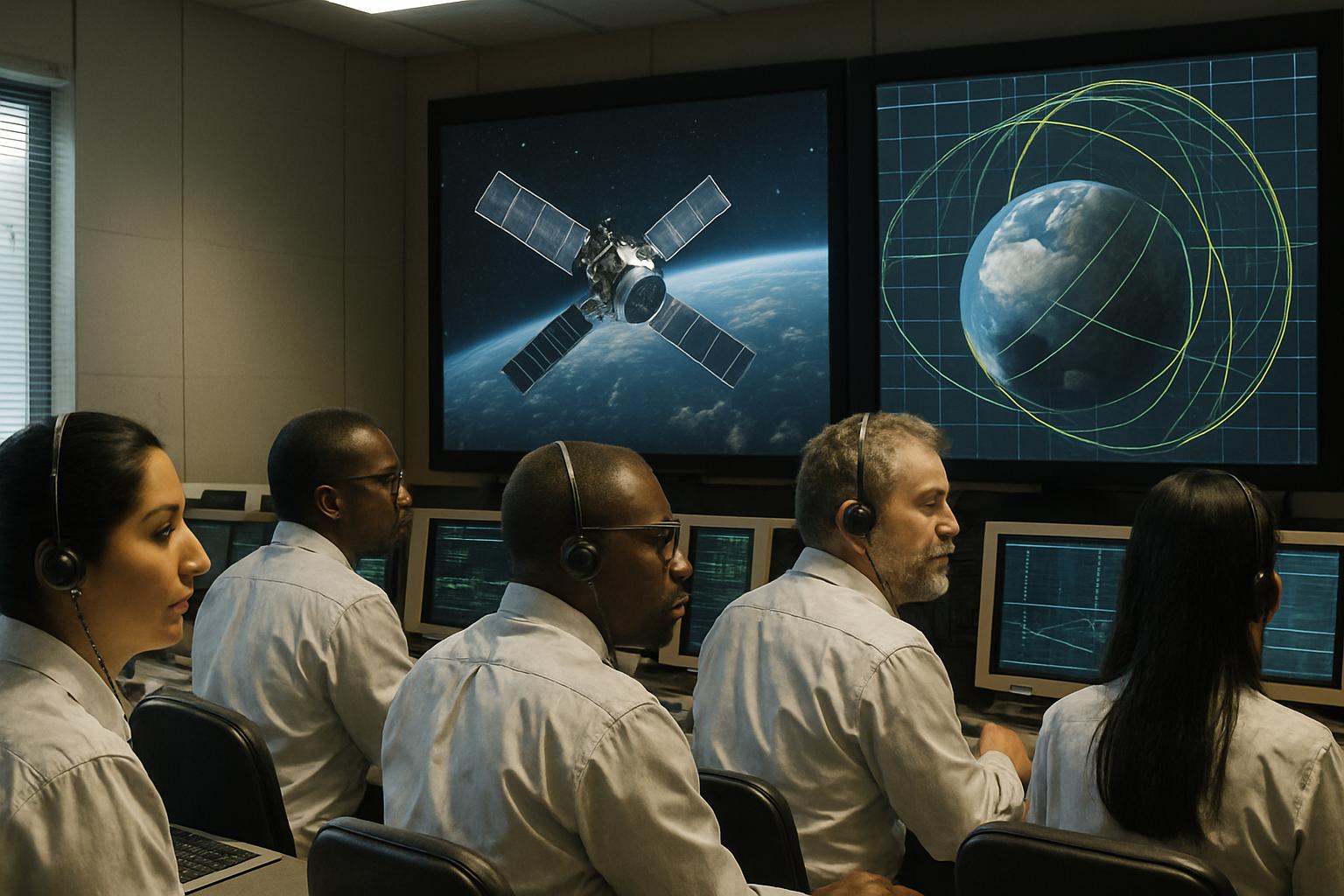 Mission control engineers monitoring Satellite AI operations