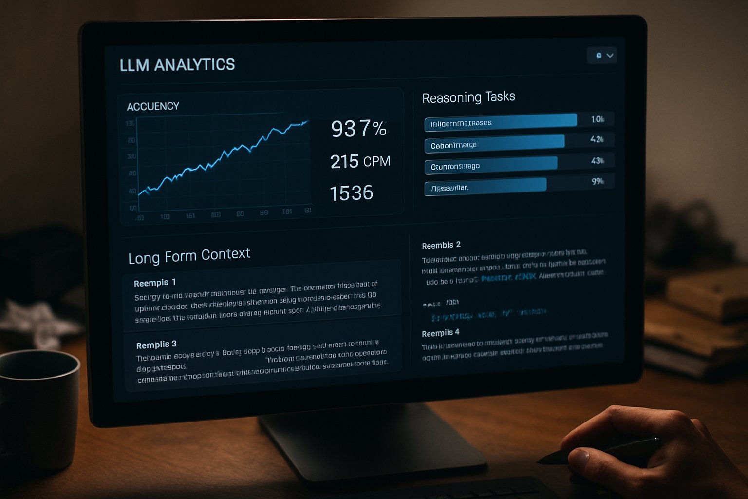 Dashboard displaying Enterprise LLM analytics and long context examples