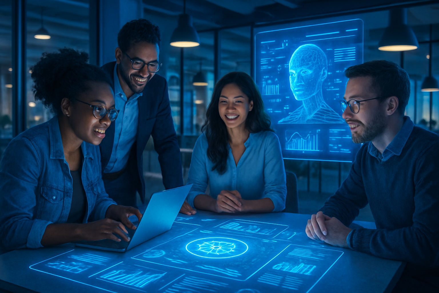 Startup Success team collaboration around AI-driven brainstorming session.