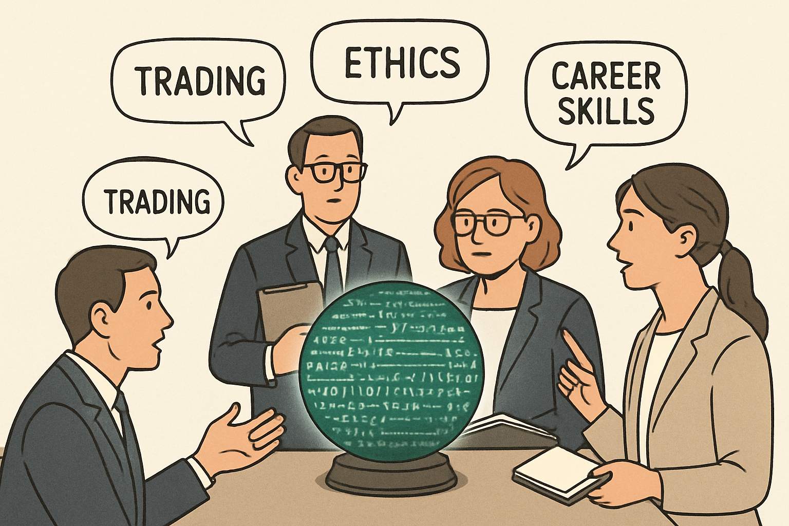 Professionals discuss Prediction Markets ethics and regulations using AI data insights.