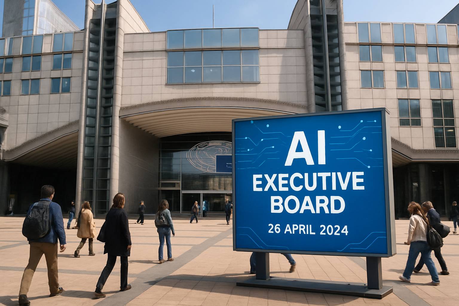 AI Executive Board announcement at European Parliament building