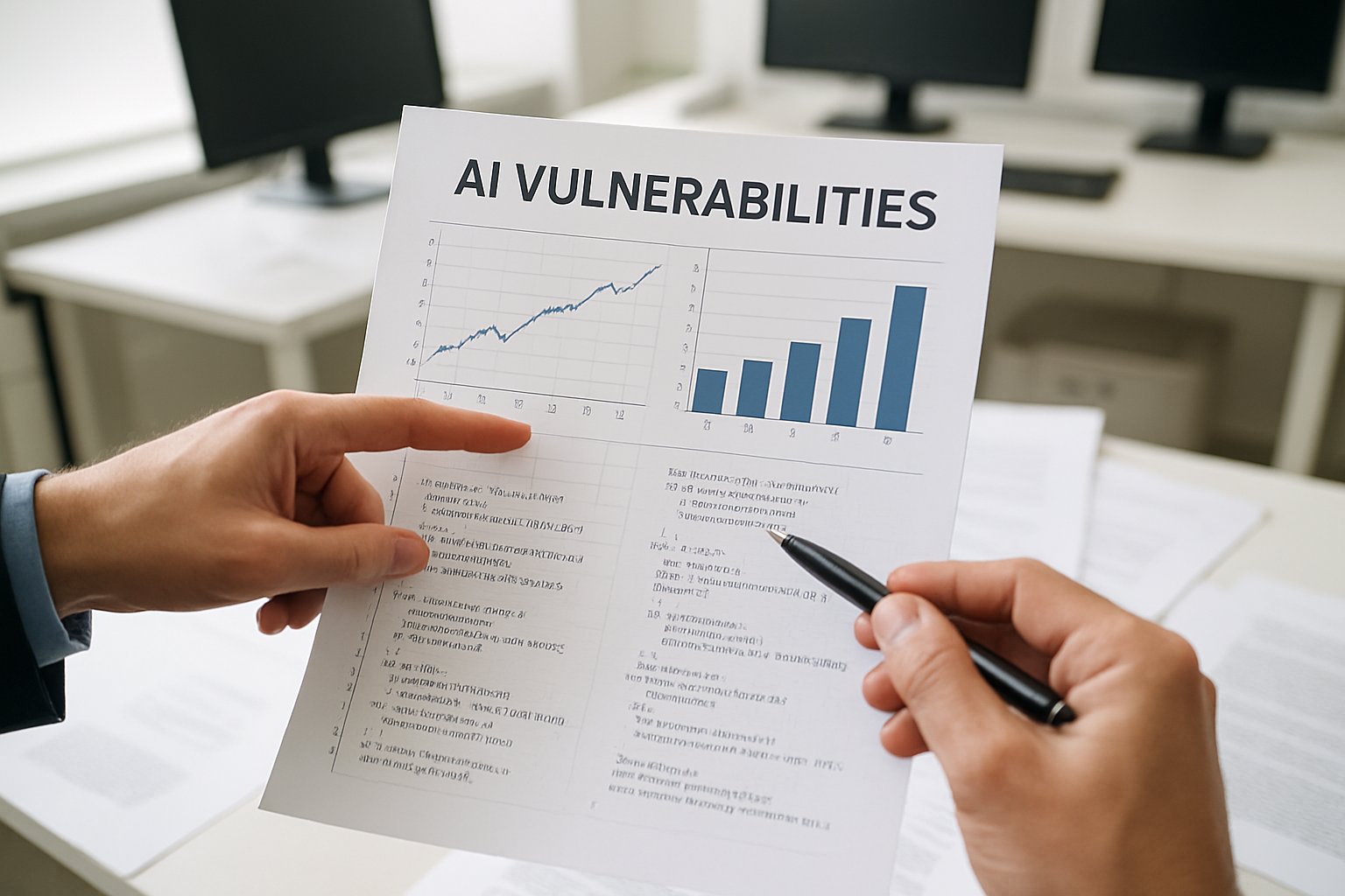 Malicious AI Experts discussing vulnerability reports and advanced AI defense strategies.