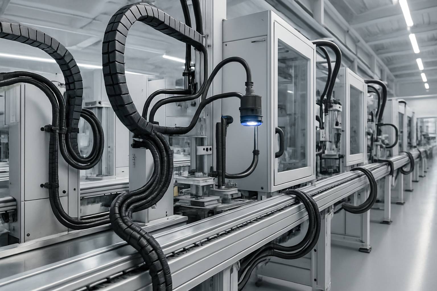 Industrial Hardware vision cable systems operating seamlessly in a modern factory environment.