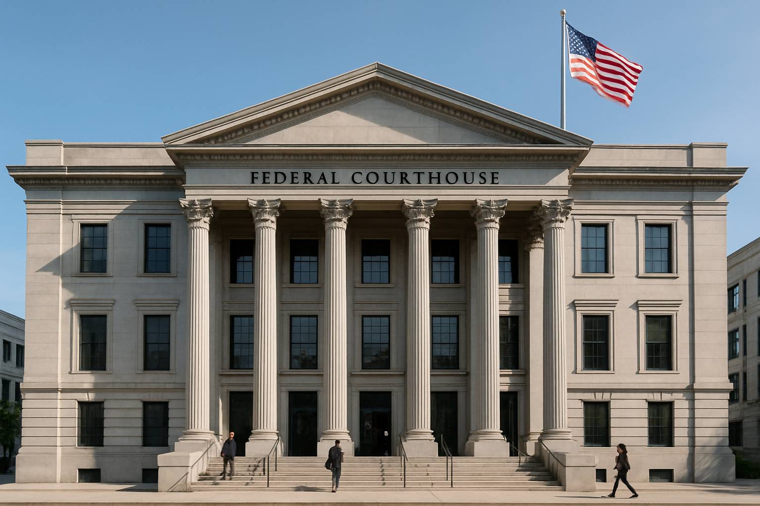 Federal courthouse symbolizing AI litigation taskforce legal battles over AI laws.