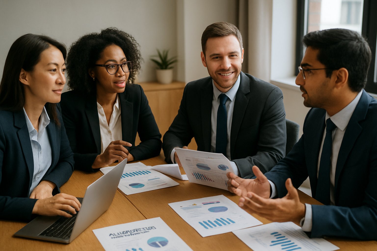 CFO AI ownership depicted in a finance team meeting discussing AI strategies.