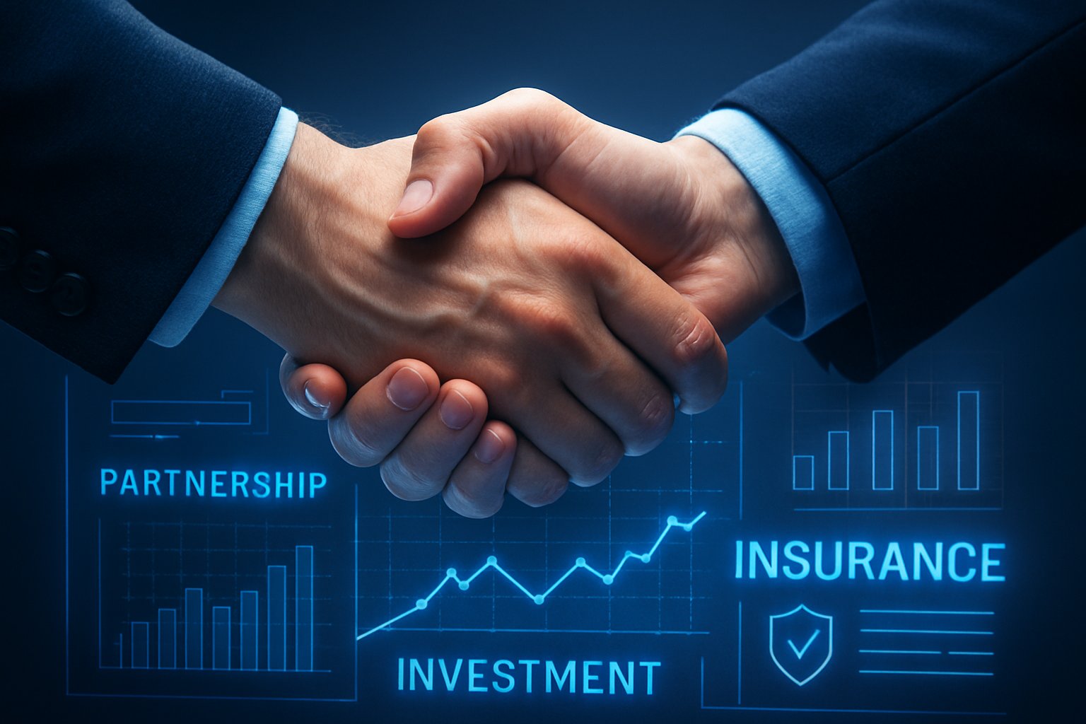 Startup Funding partnership handshake for E&S insurance innovation.