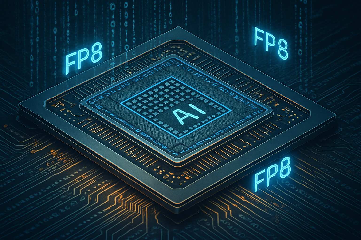 Semiconductor chip enhanced with FP8, symbolizing AI Chip Software evolution.