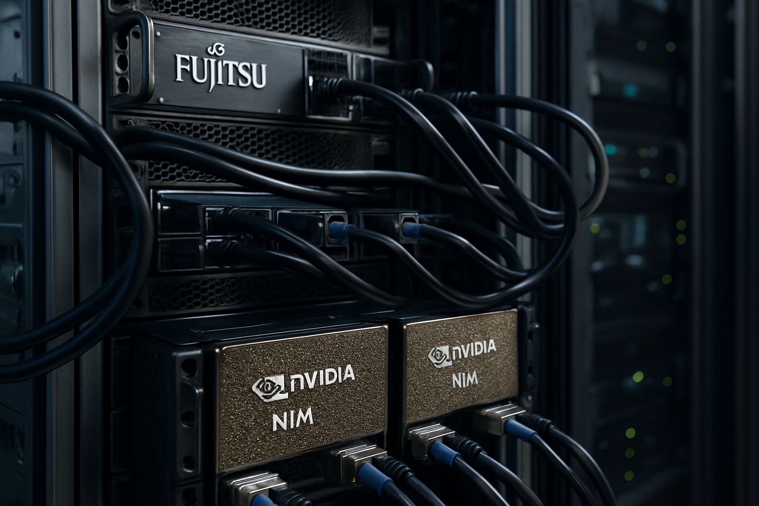 Fujitsu server racks for Physical AI Integration platform with NVIDIA NIM components