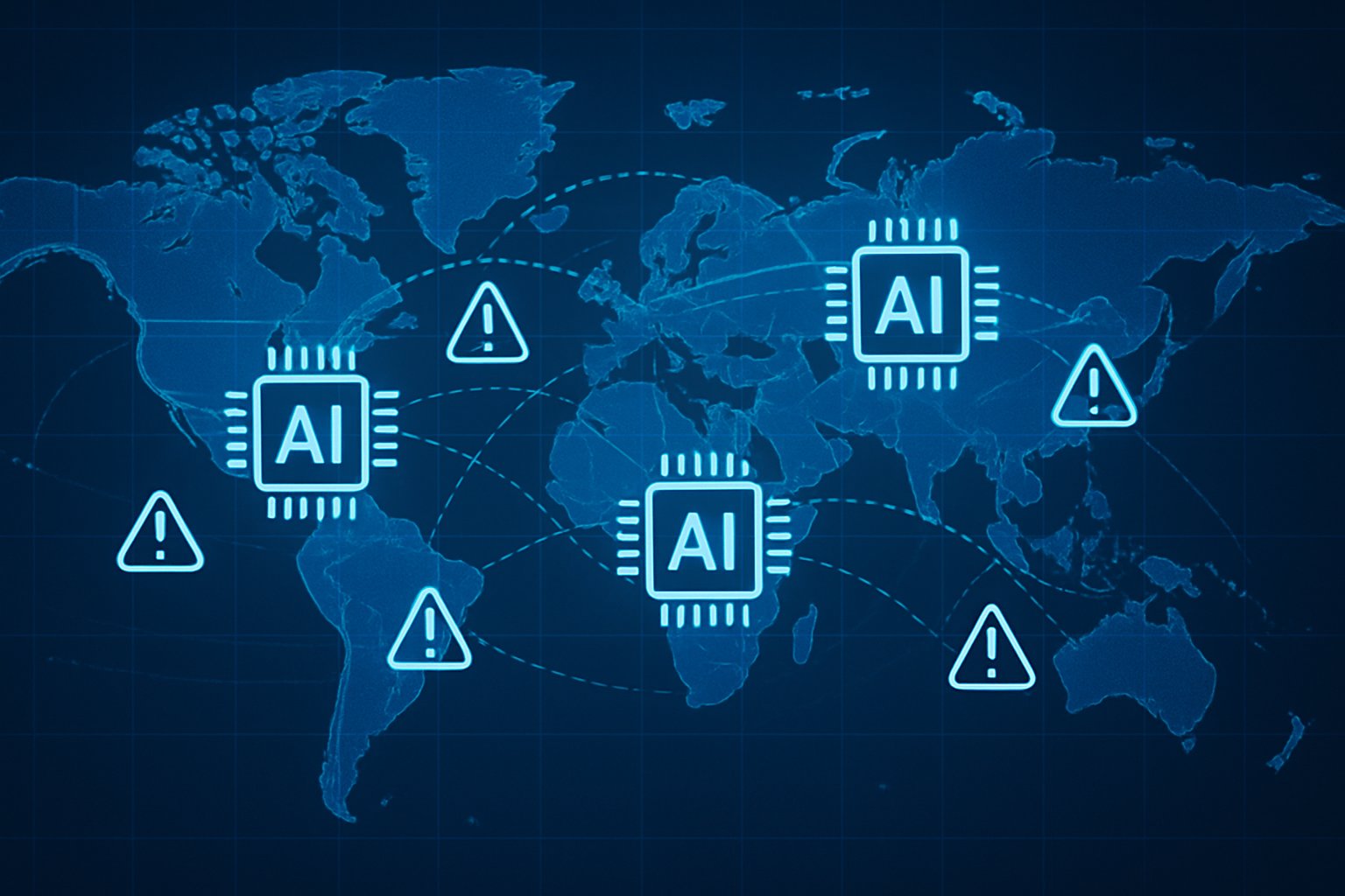 Geopolitical Risk visualized as global monitoring of advanced chip exports.