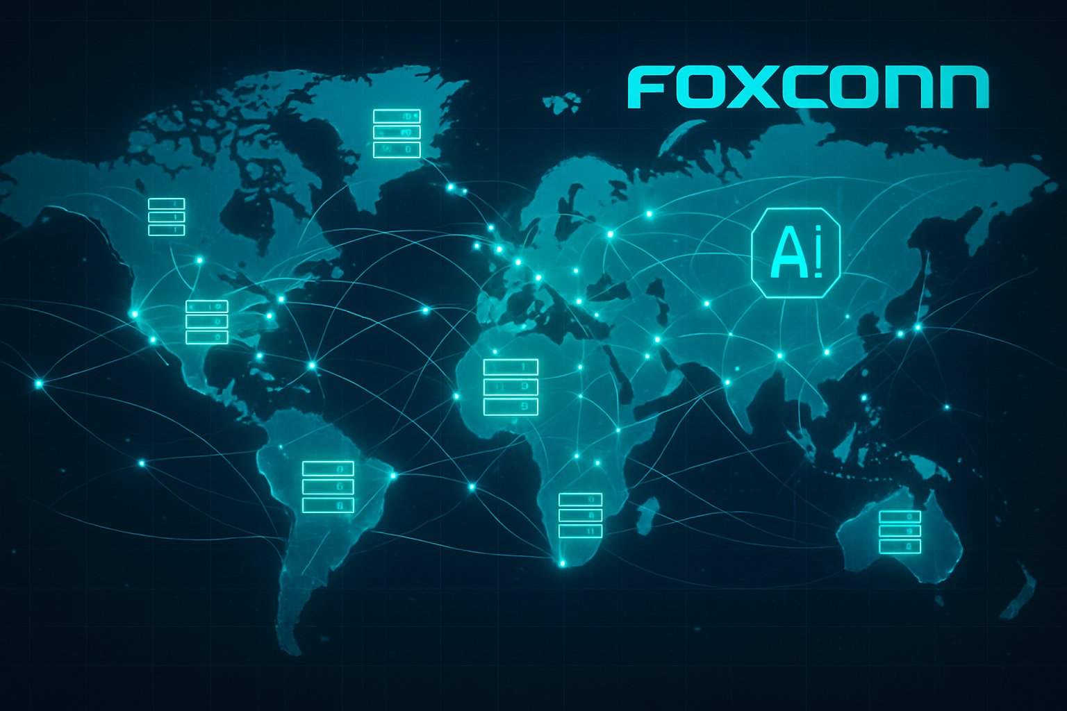 Global connections highlighting Foxconn's Hardware Supply Chain for AI servers