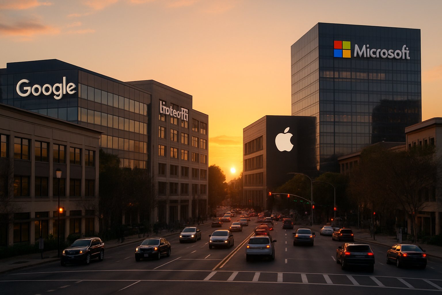 Silicon Valley cityscape highlighting headquarters associated with Tech Wealth expansion.