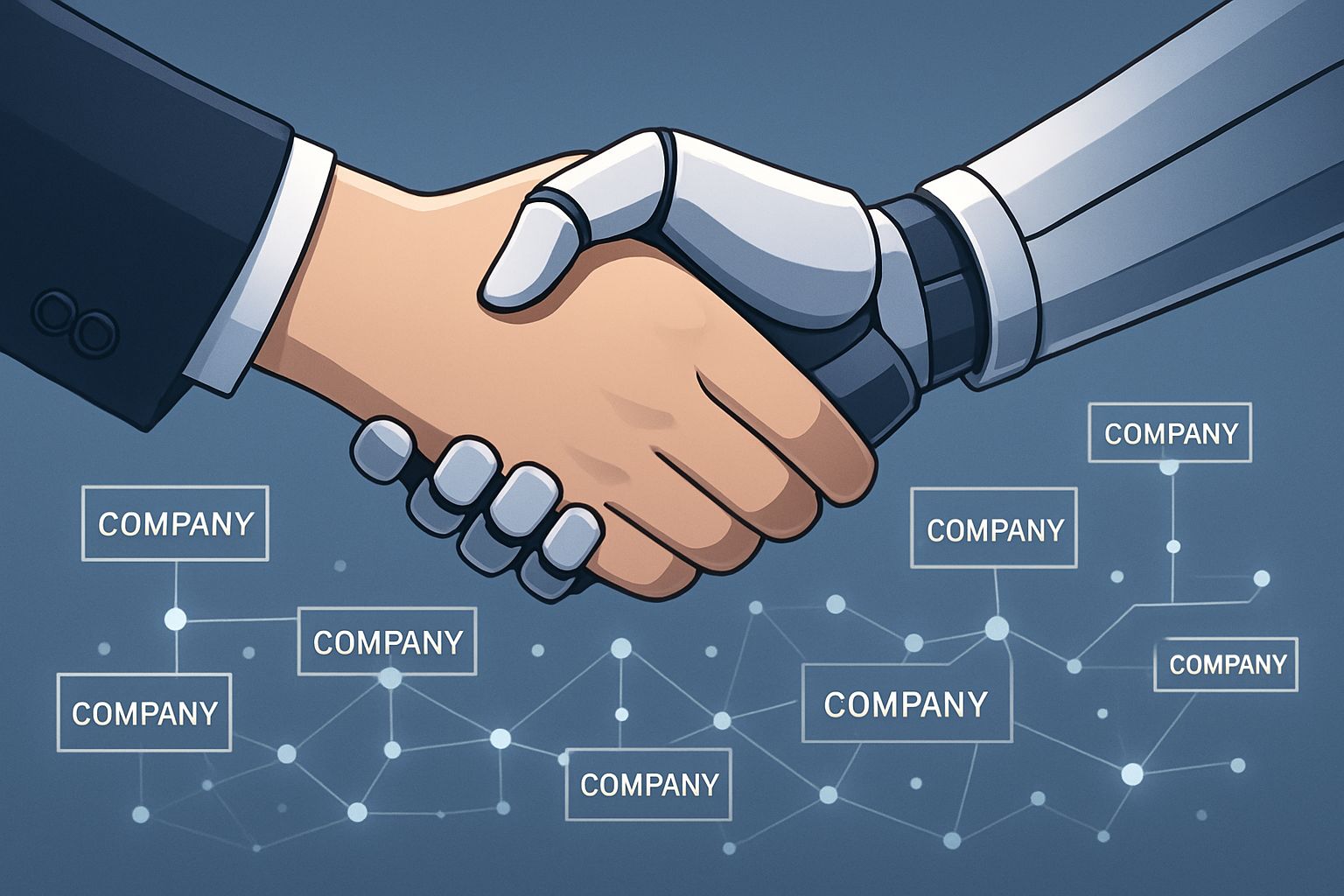 Human and AI partnership symbolizing B2B AI Deployment across companies.