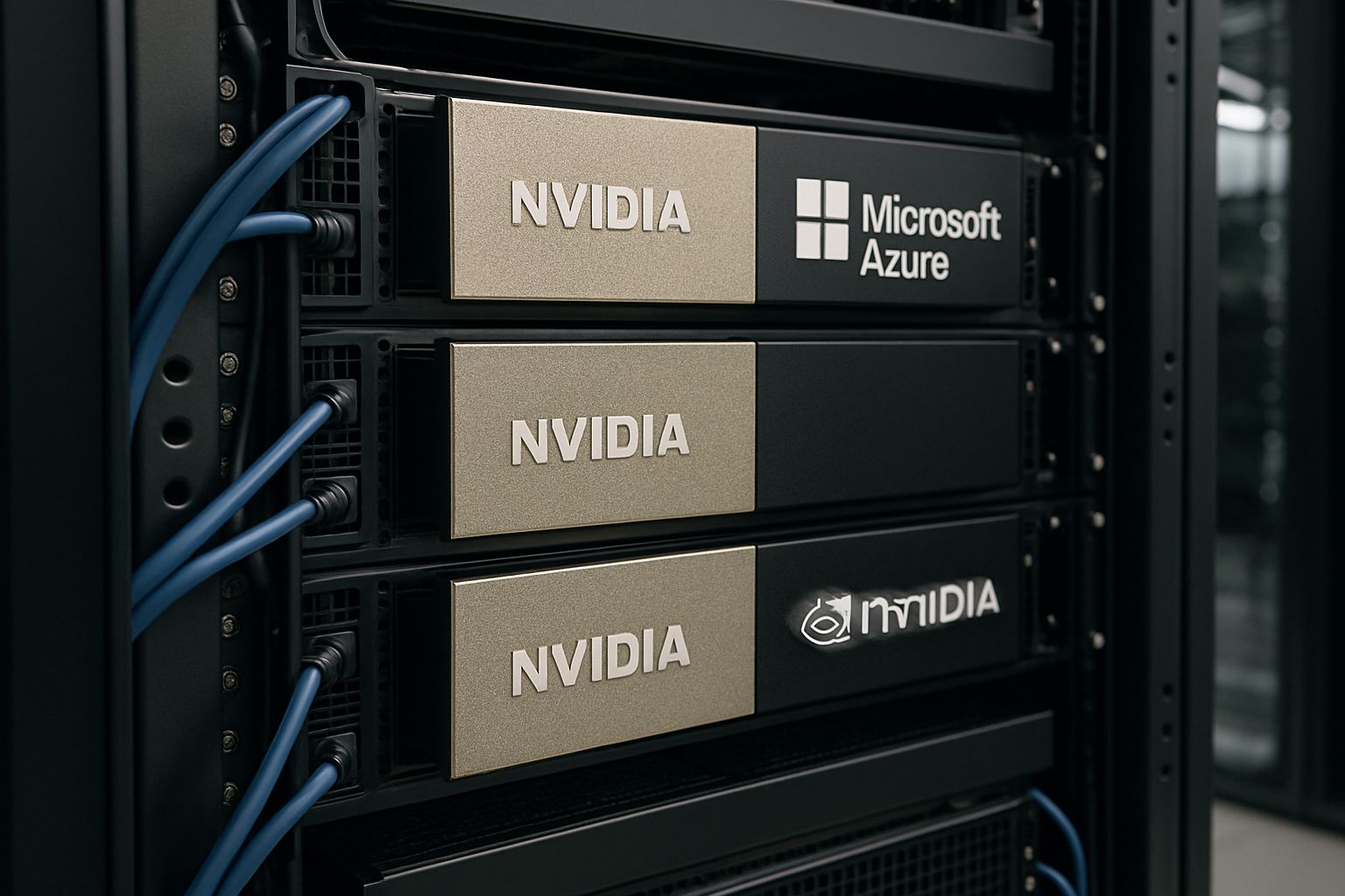 Nvidia GPUs and Microsoft Ignite AI stack in enterprise server room setup.